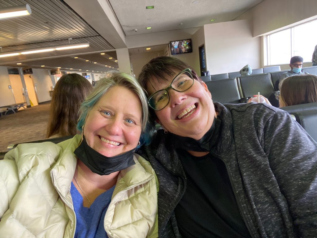 Our selfie in the airport On our way to Naples, Italy. 