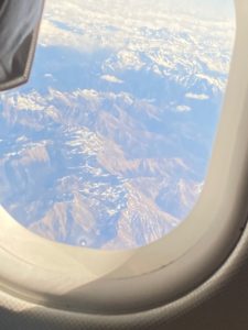 View of the Alps out of the plane window.